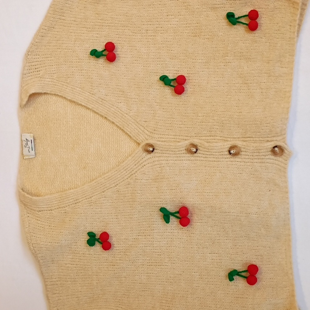 Cherry Embellished Cropped Wool Sweater Vest Cottagecore - Picture 3 of 4